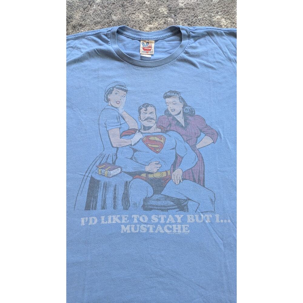 Vintage Junk Food Superman T-Shirt, Blue "Superman Mustache" - Large Made In USA - Picture 4 of 8